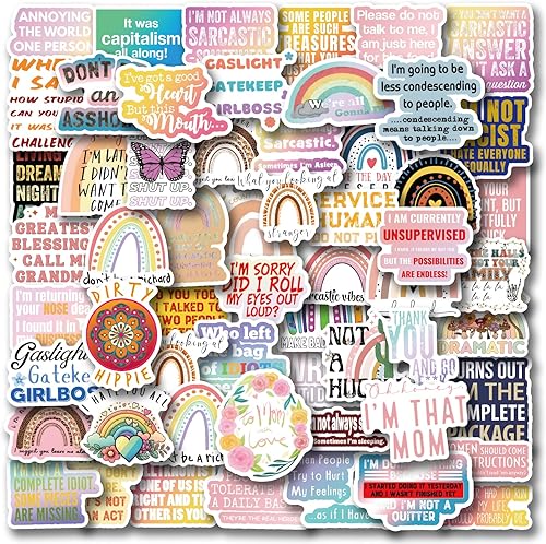 60 calcomanías bohemias con citas sarcásticas, calcomanías de sarcasmo, divertidas calcomanías de vinilo para laptop, computadora, teléfono, botella