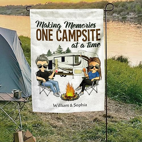 Vista 6 de Bandera personalizada de Making Memories para campamento, jardín, banderas para cámper al aire libre para campamento de doble cara, patio, Haciendo