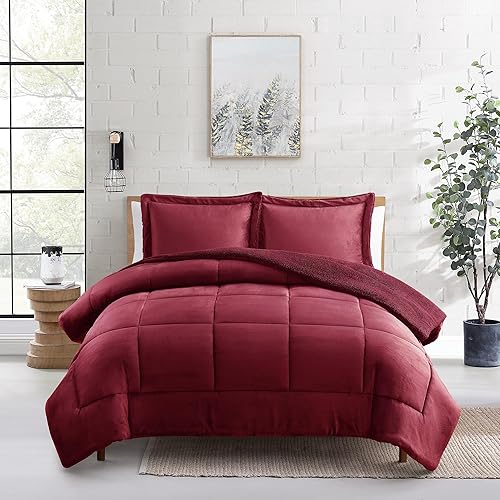 Miniatura 2 de Sweet Home Collection Juego de edredón Sherpa de 3 piezas tamaño King, conjunto de ropa de cama de felpa con textura de sherpa suave y fundas a