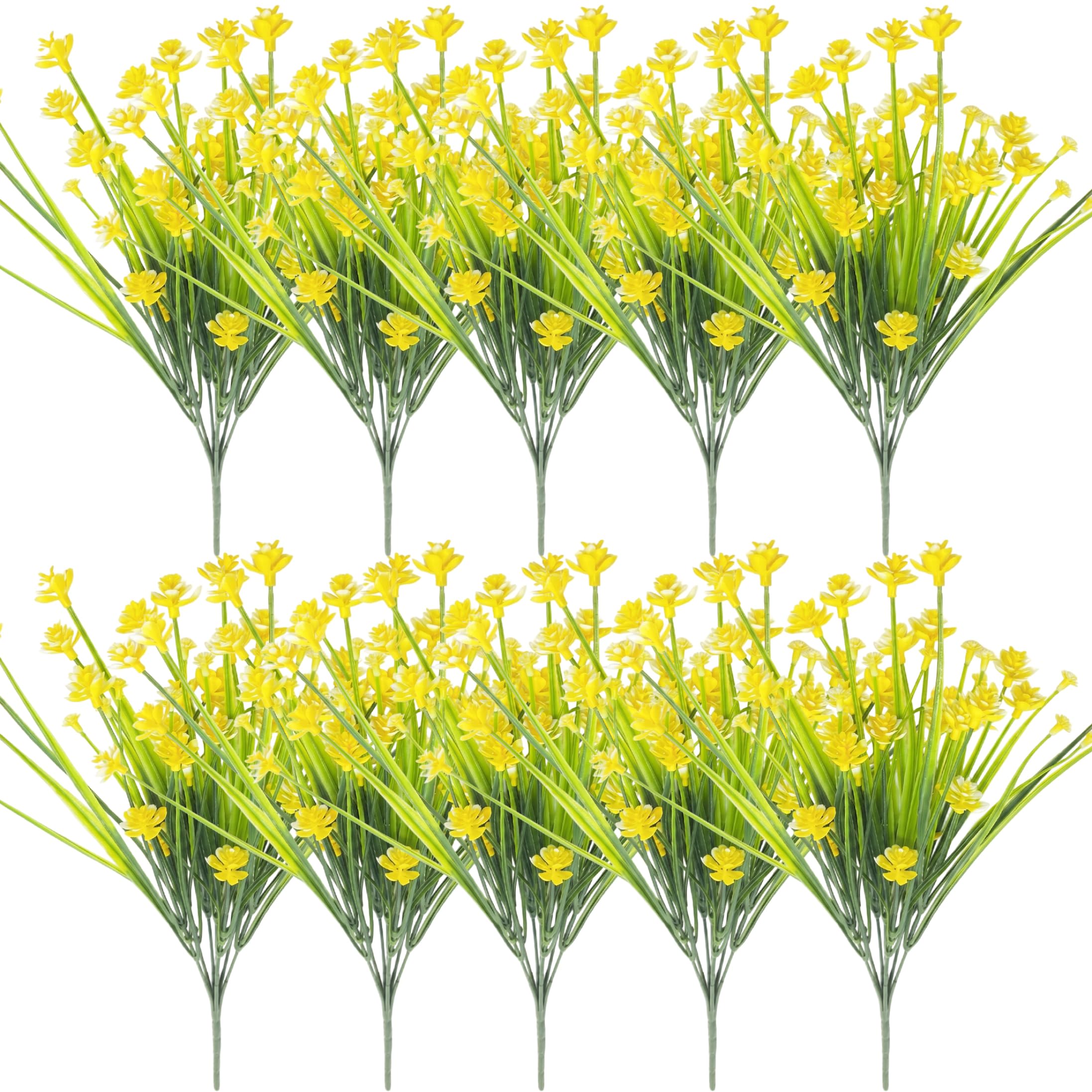 Fleurs artificielles jaunes gypsophile en lot de 10 pièces de 14 pouces pour vase