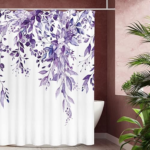 Miniatura 57 de Tititex - Juego de cortinas de ducha de hojas de eucalipto verde con cierres de presión, sin ganchos, forro interior verde, hojas de acuarela en la