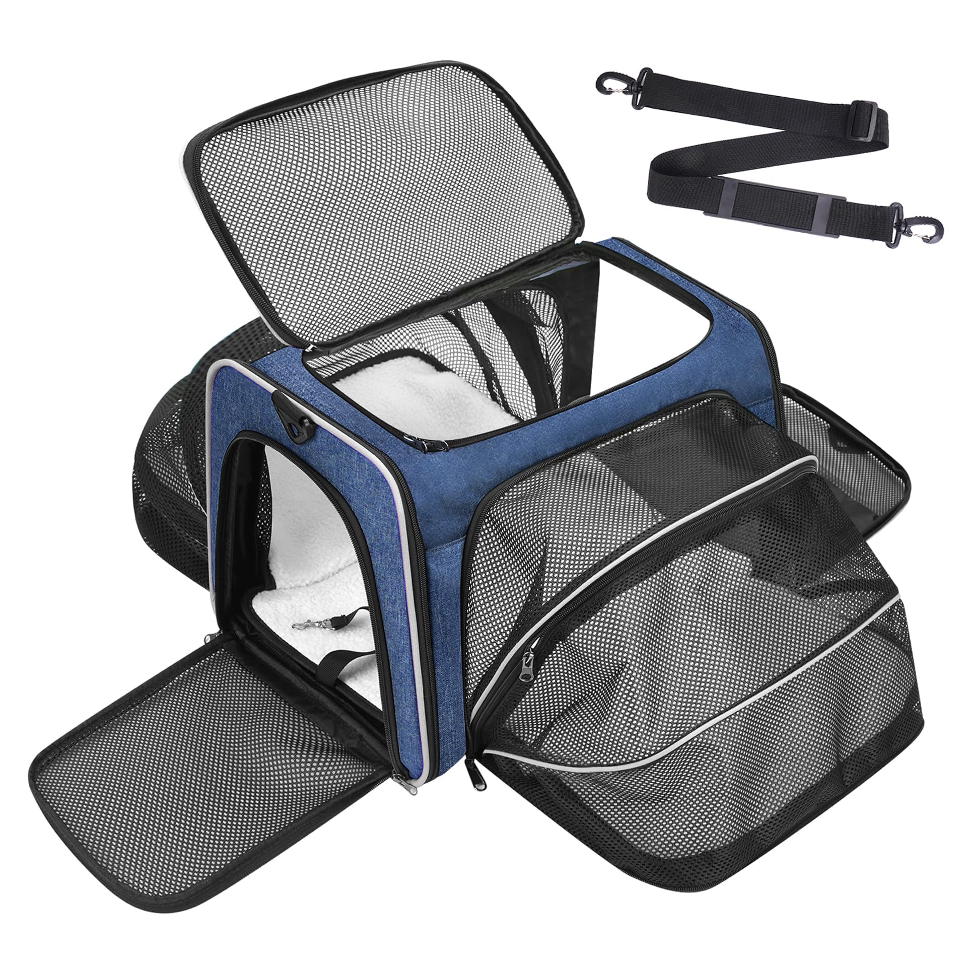 Premium Pet Carrier – Dog & Cat Travel Bag, Airline Approved, Soft-Sided Design for Small to Large Pets, TSA Compliant, Expandable & Collapsible (Blue)