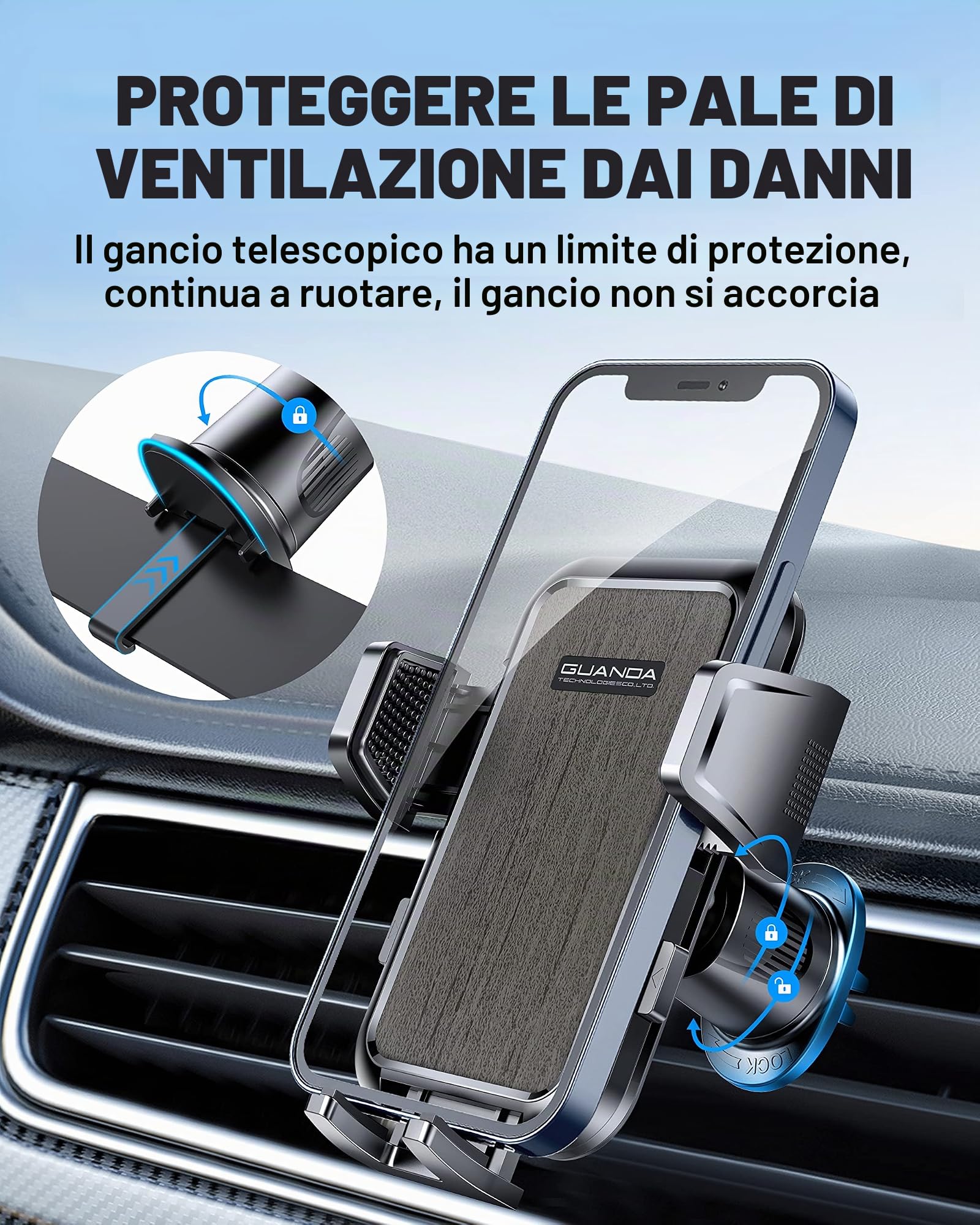 2024 Supporto Telefono Auto Bocchette Aria, Porta Cellulare Auto Clip Gancio Aggiornamento, Porta Telefono Auto Ruotabile 360°, Portacellulare Auto Universale Per iPhone Samsung Xiaomi Smartphones