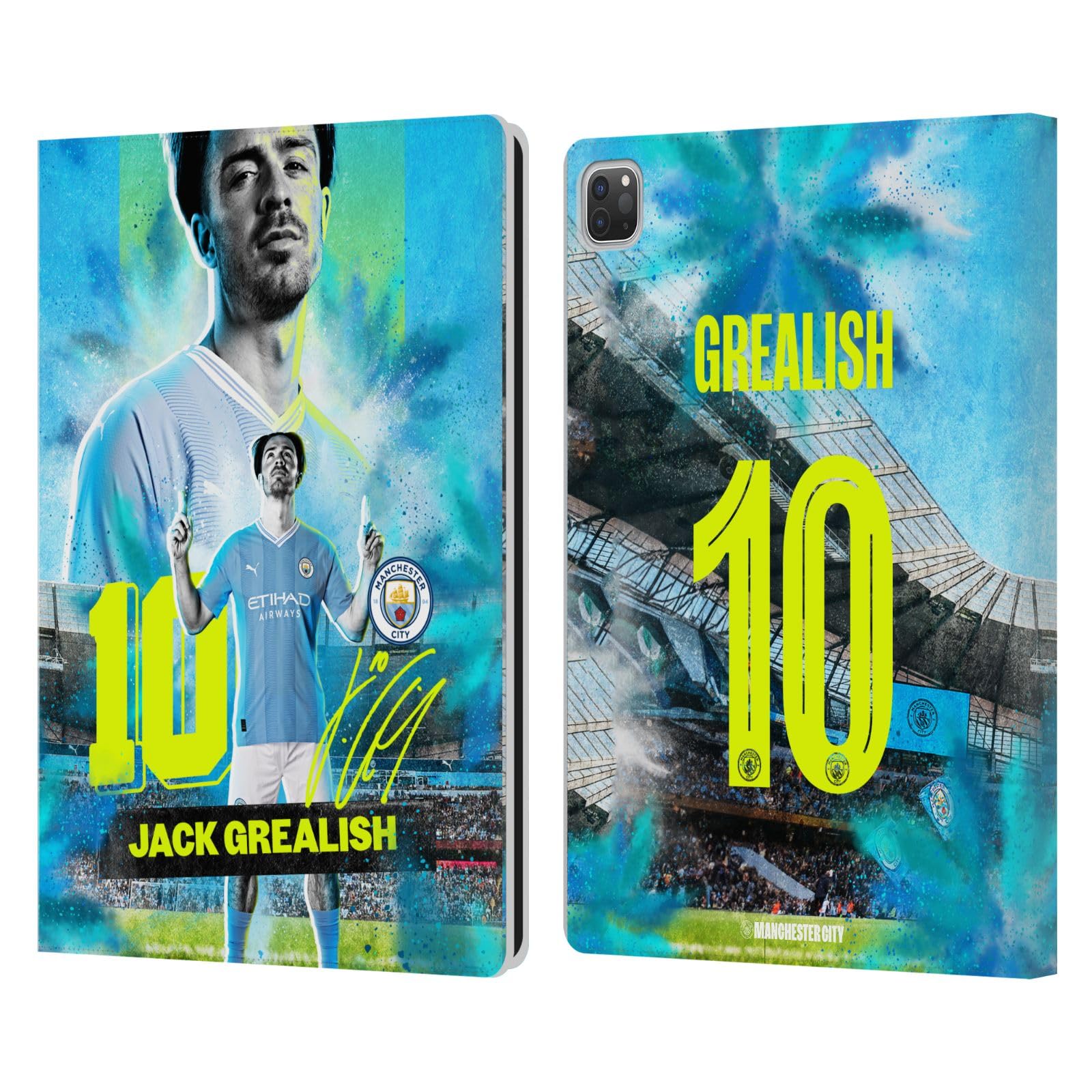Head Case Designs Officially Licensed Manchester City Man City FC Jack Grealish 2023/24 First Team Leather Book Wallet Case Cover Compatible with Apple iPad Pro 12.9 2020/2021/2022