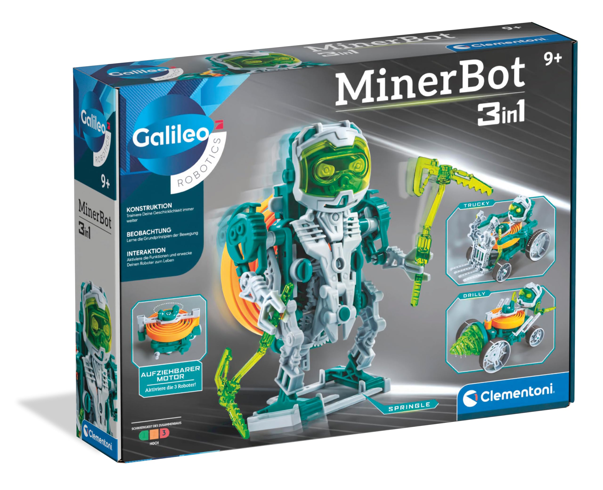 Clementoni Galileo MinerBot 3 in 1 Robotik-Set - DREI humanoide Roboter - Robotik Modellbausatz - Spielzeug Roboter für Kinder ab 8 Jahren, 59375