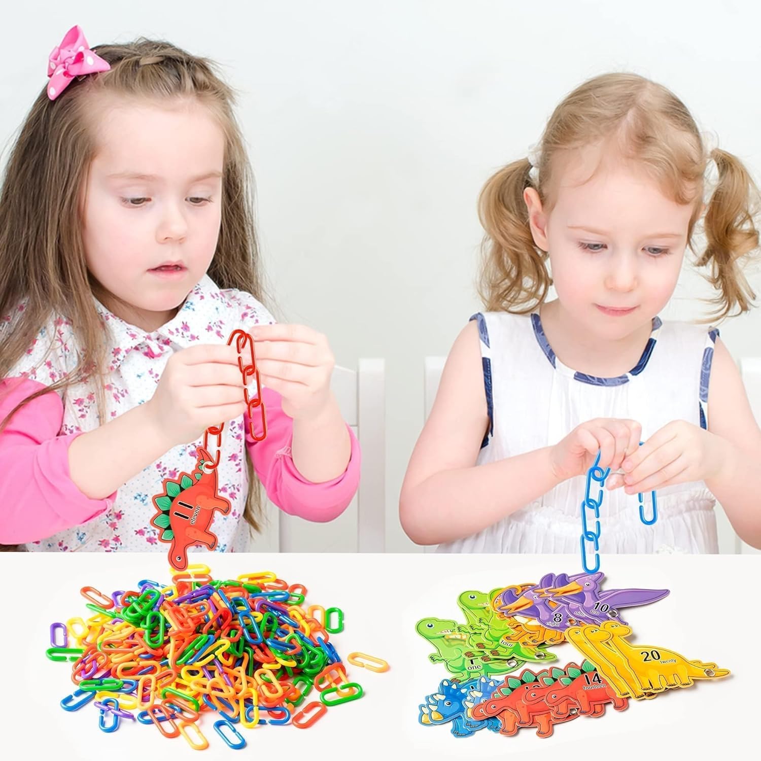 Strengthen Dinosaur Card C-Clips Hooks Plastic Chain Links with Card Lacing Party Game Suitable for Development of Sensory Toys for Child Color Home Activities Birthday Holiday Gifts
