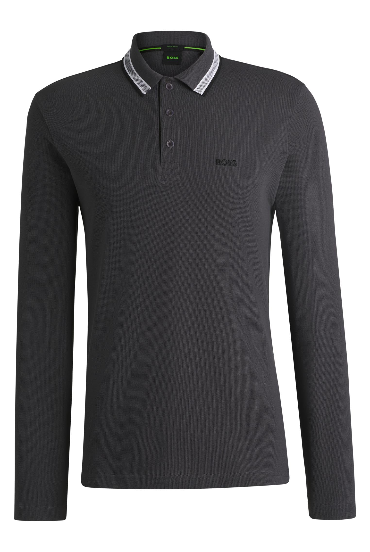BOSS Mens Long Sleeve Polo Shirt Lifestyle Cotton Dark Grey M