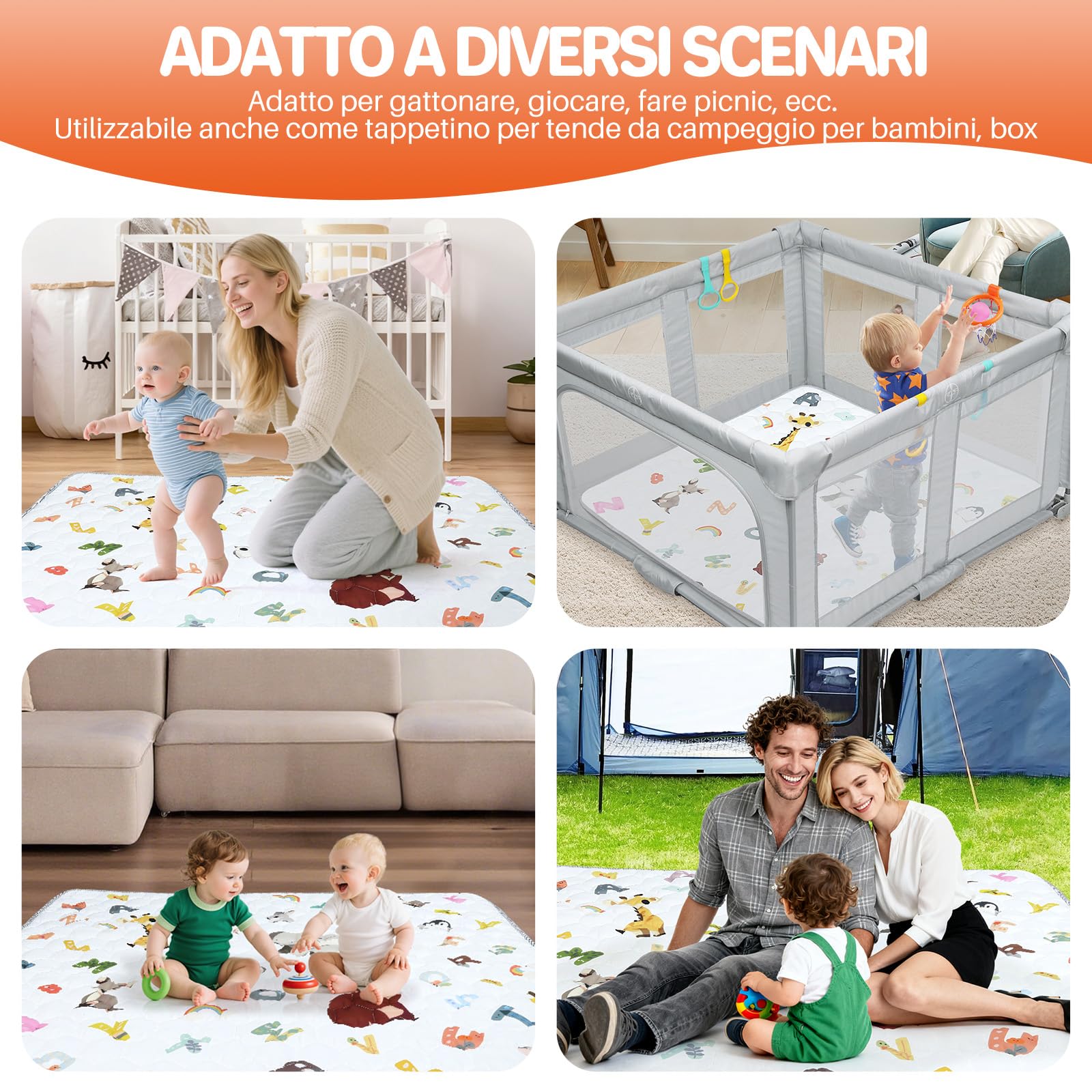 FUNYKICH Tappeto Gioco Bambini Pieghevole 150x150x1 cm,Morbido e Antiscivolo,Tappeto Neonato Gattonamento, per Camera da Letto, Soggiorno, Recinzione,Lavabile in Lavatrice