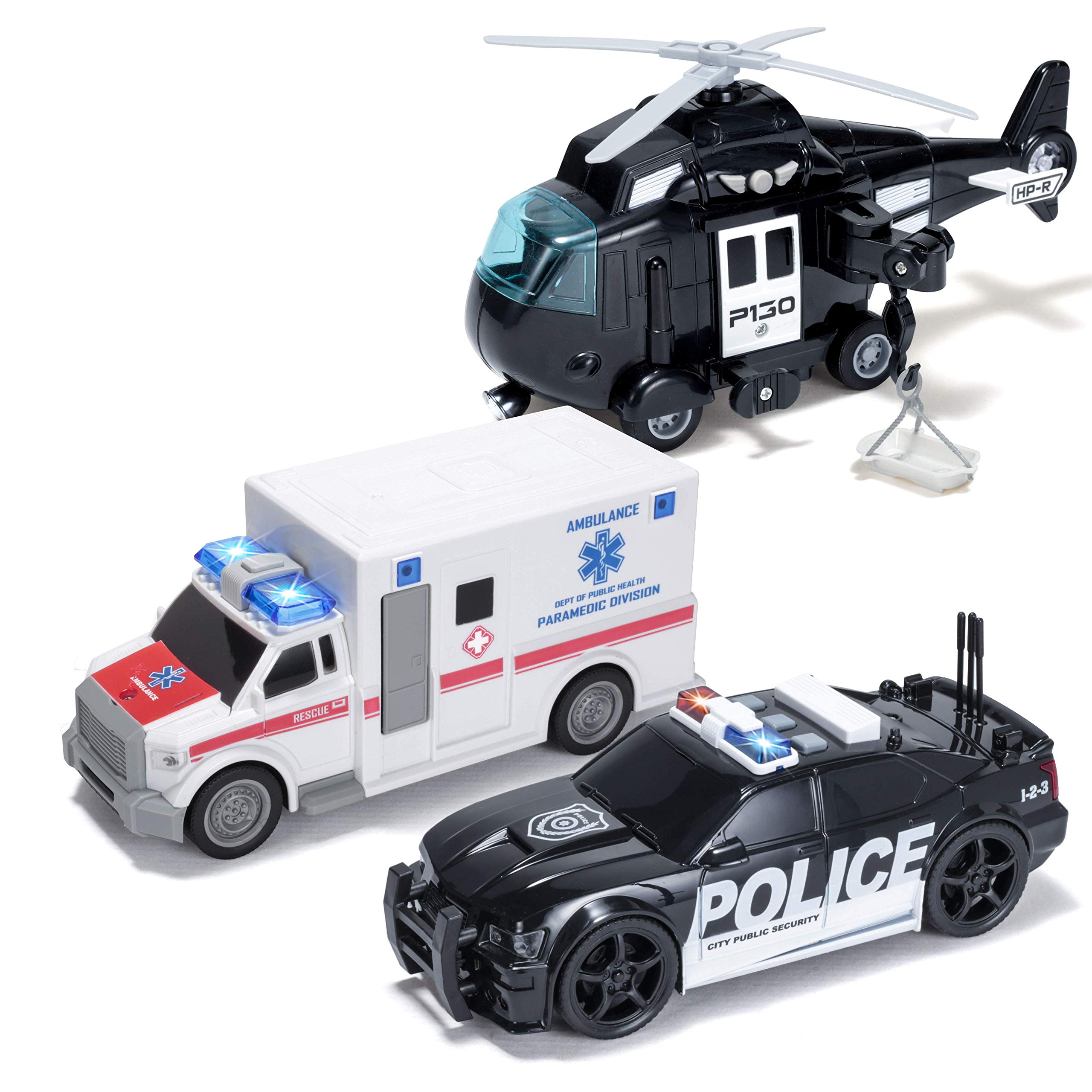 3Pcs City Hero Police Vehicle Toy Set, FrictionPowered Police Vehicles