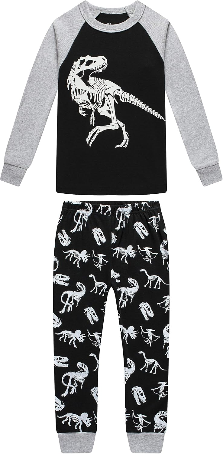 Boys Dinosaur Pajamas Glow In The Dark Pjs Toddler Sleepwear Children Cotton 2 PCs Clothes