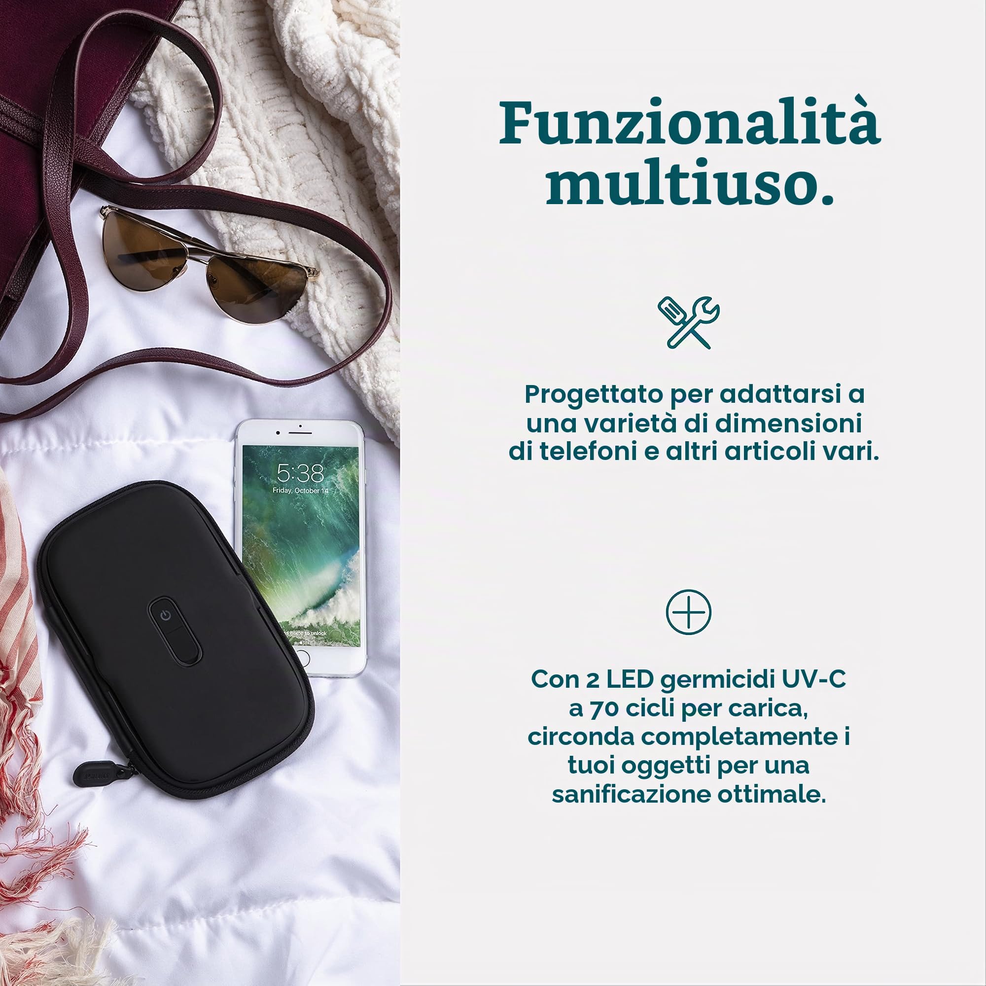HoMedics UV-Clean - Sterilizzatore Smartphone UV, Disinfettante, Uccide fino al 99.9% di Virus e Batteri e Sterilizza il Cellulare in 60 Secondi, Nero