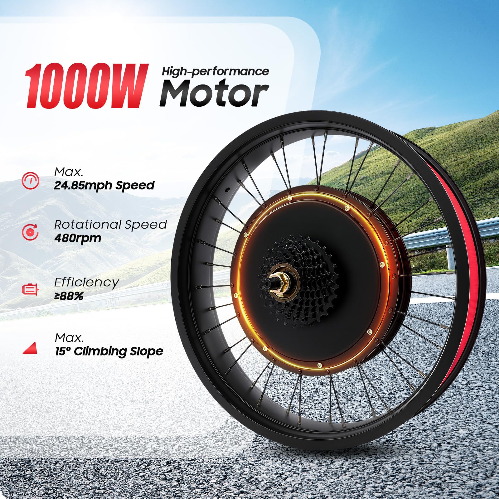 Fat Bike zestaw do przebudowy roweru elektrycznego z silnikiem tylnym koła 20 cali, zestaw silnika elektrycznego do roweru elektrycznego 48 V 1000 W