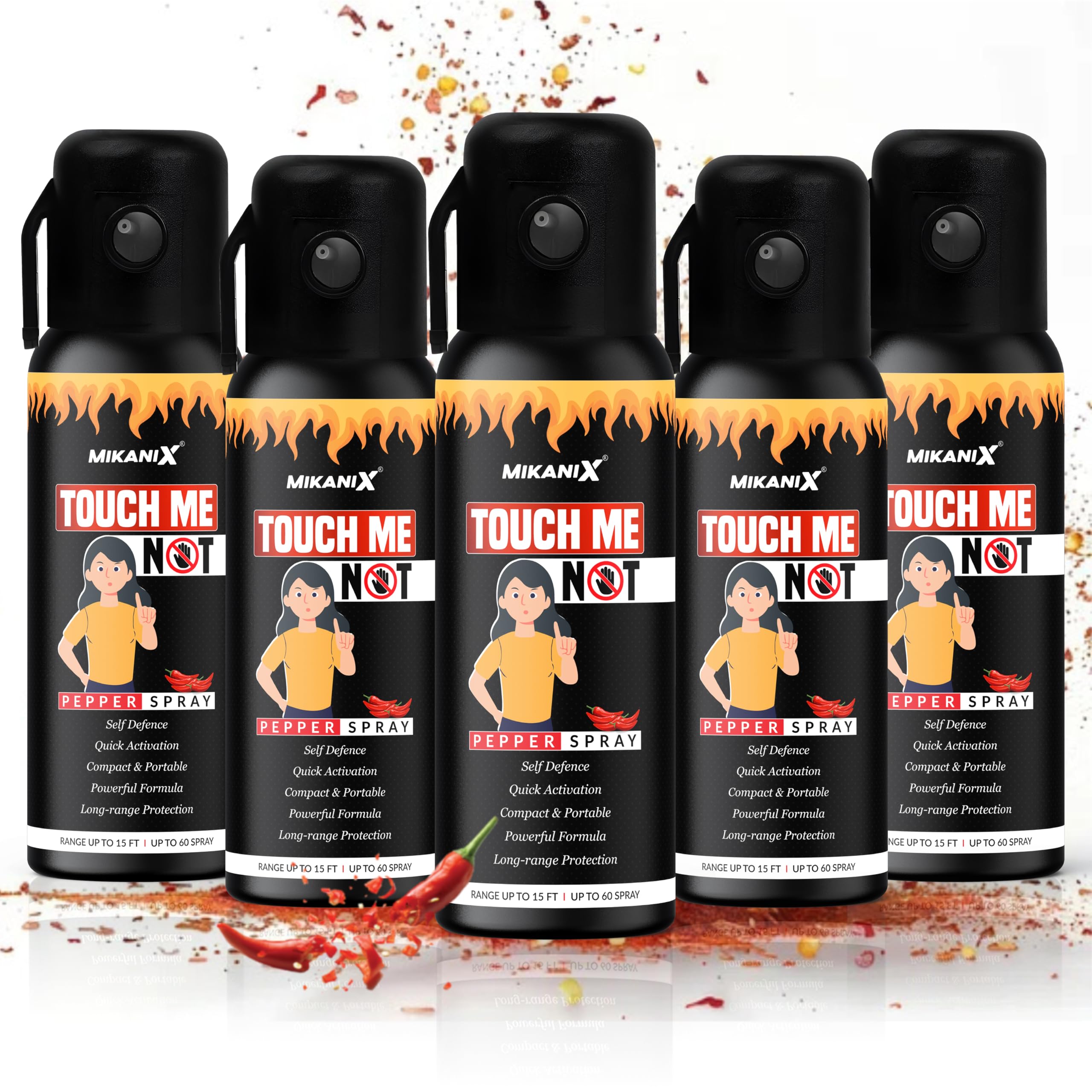 MIKANIX Touch Me Not Self Defence Red Pepper Spray | Personal Defense Equipment for Women Safety Combo Each (60 ML) (Pack of 5)-image-18