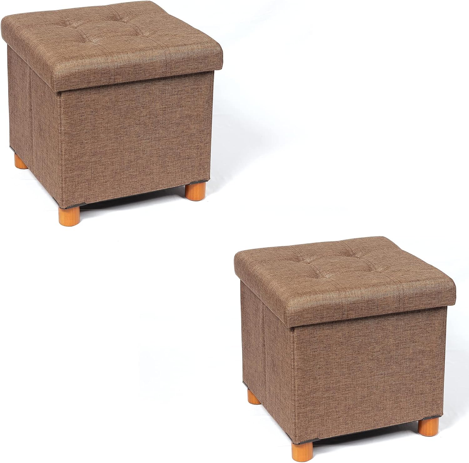 Buy Pinplus Storage Ottoman Stool Cube Ottoman With Wooden Legs Small Coffee Table With Lid Tray Foot Rest For Living Room Fabric Foot Stools And Ottomans Faux Linen Seat 15 L X 15 W