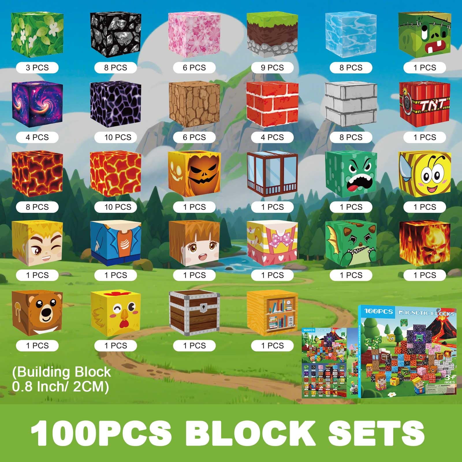 Costruzioni Magnetiche per Bambini 100 PCS 2CM 3+ Giochi Cubi Magnetici, Blocchi Building Blocks Giocattoli Montessori a Partire da 3 4 5 6 7 8 9 10 11 12 Anni Regali di Compleanno per Ragazzi