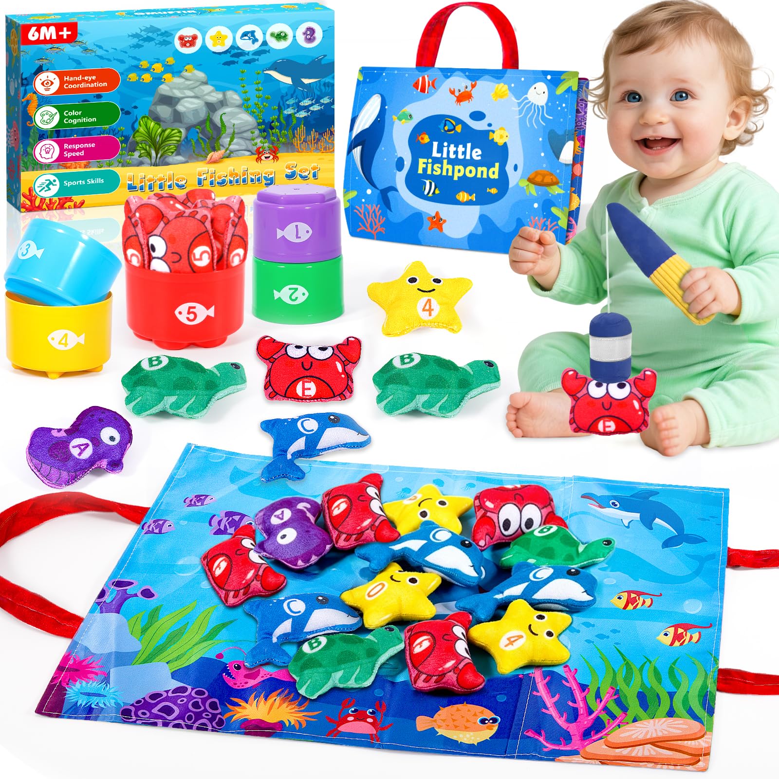 Zabawka Montessori dla dzieci w wieku 1-2 lat, gra wędkarska dla dzieci w wieku 6-12 miesięcy, zabawka Montessori, zabawka rozwijająca zdolności motoryczne, gra wędkarska