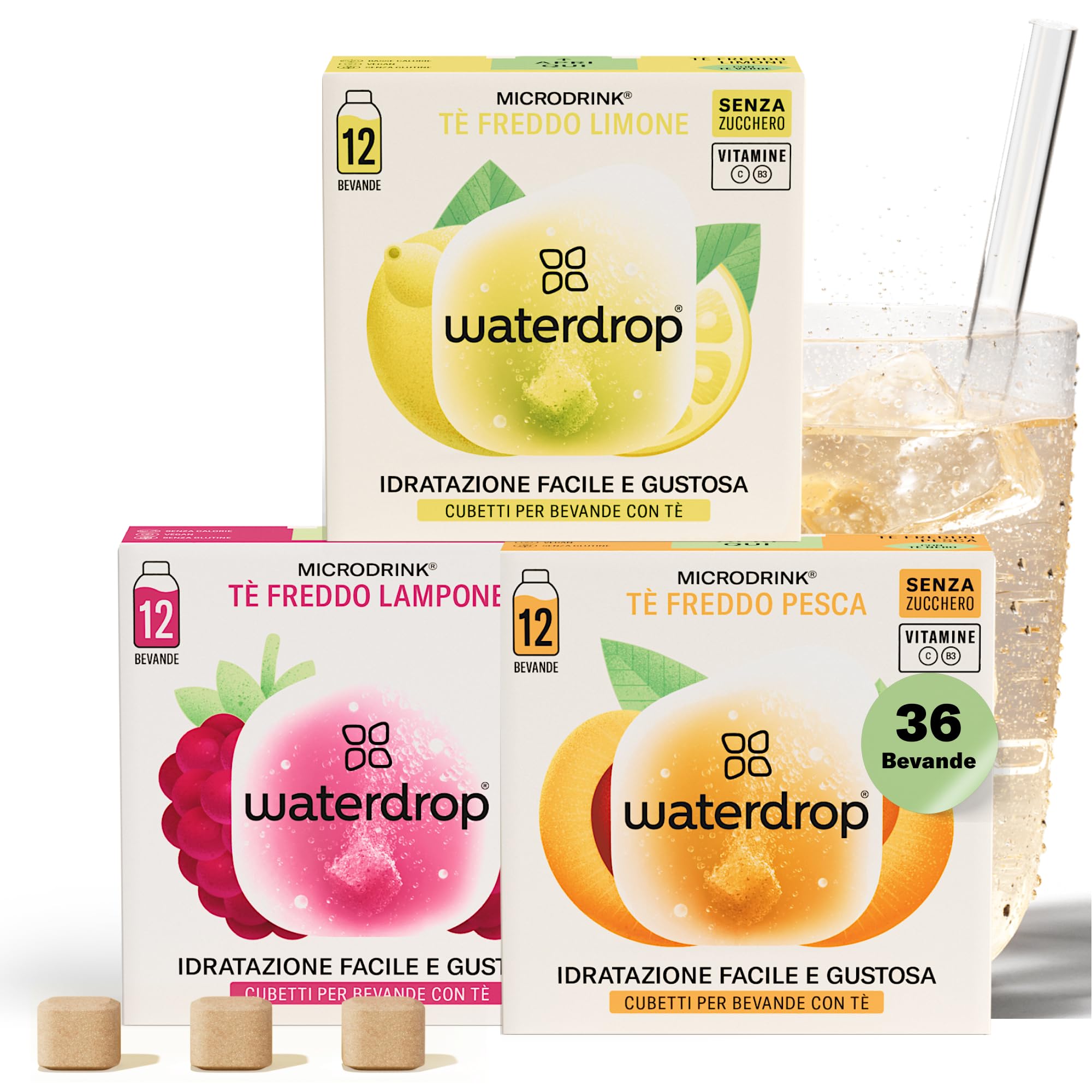 waterdrop® Tè Freddo Zero Limone Pesca Lampone 36 Cubetti
