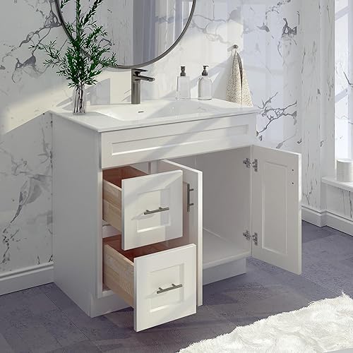 Miniatura 3 de White Shaker - Base para lavabo de baño con cajones de 36 pulgadas, listo para montar