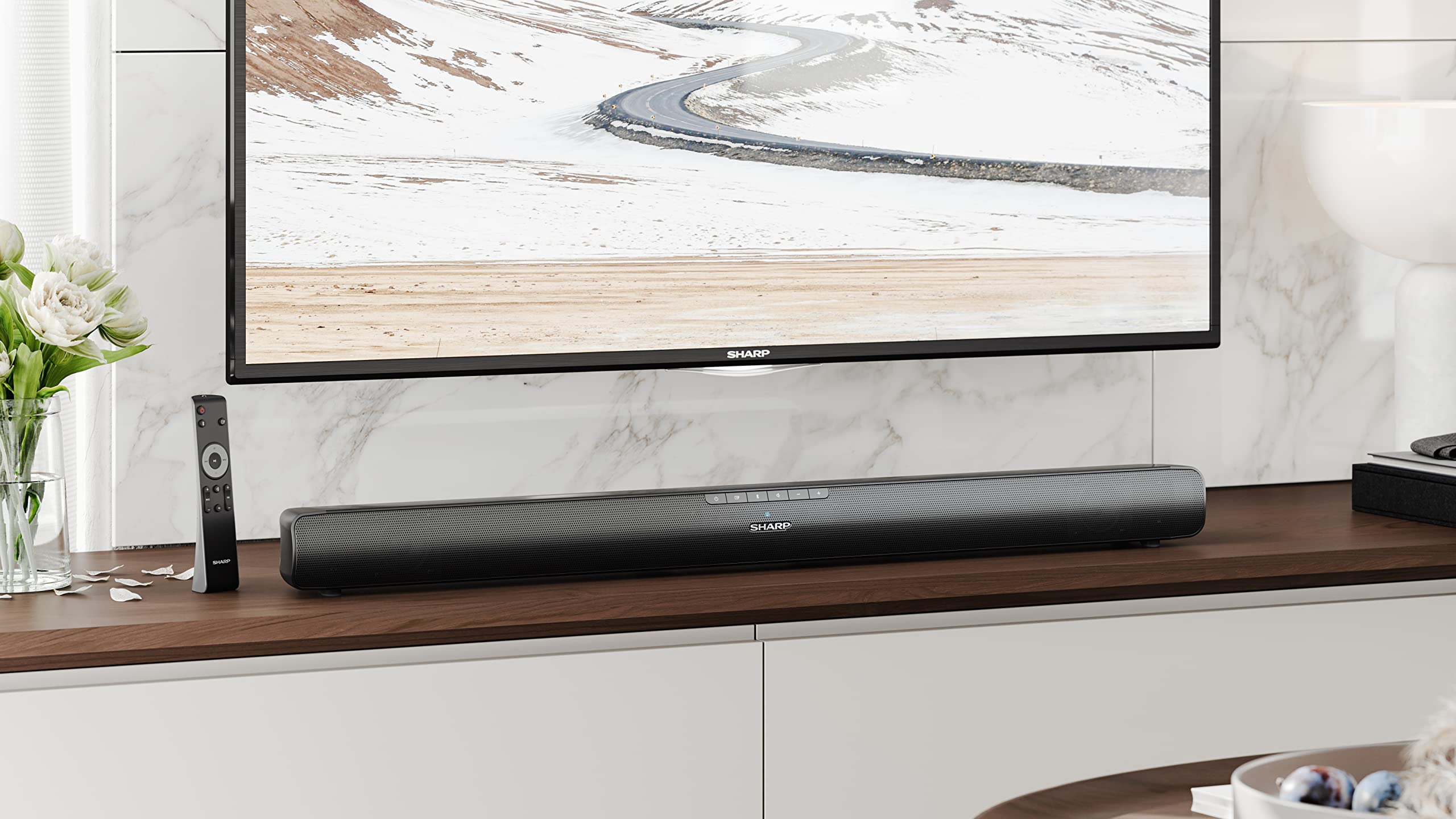 Sharp HT-SB100 Mini Soundbar con streaming audio wireless Bluetooth 5.1, Bluetooth con HDMI ARC/CEC, USB player, potenza totale 75 W, colore: Nero