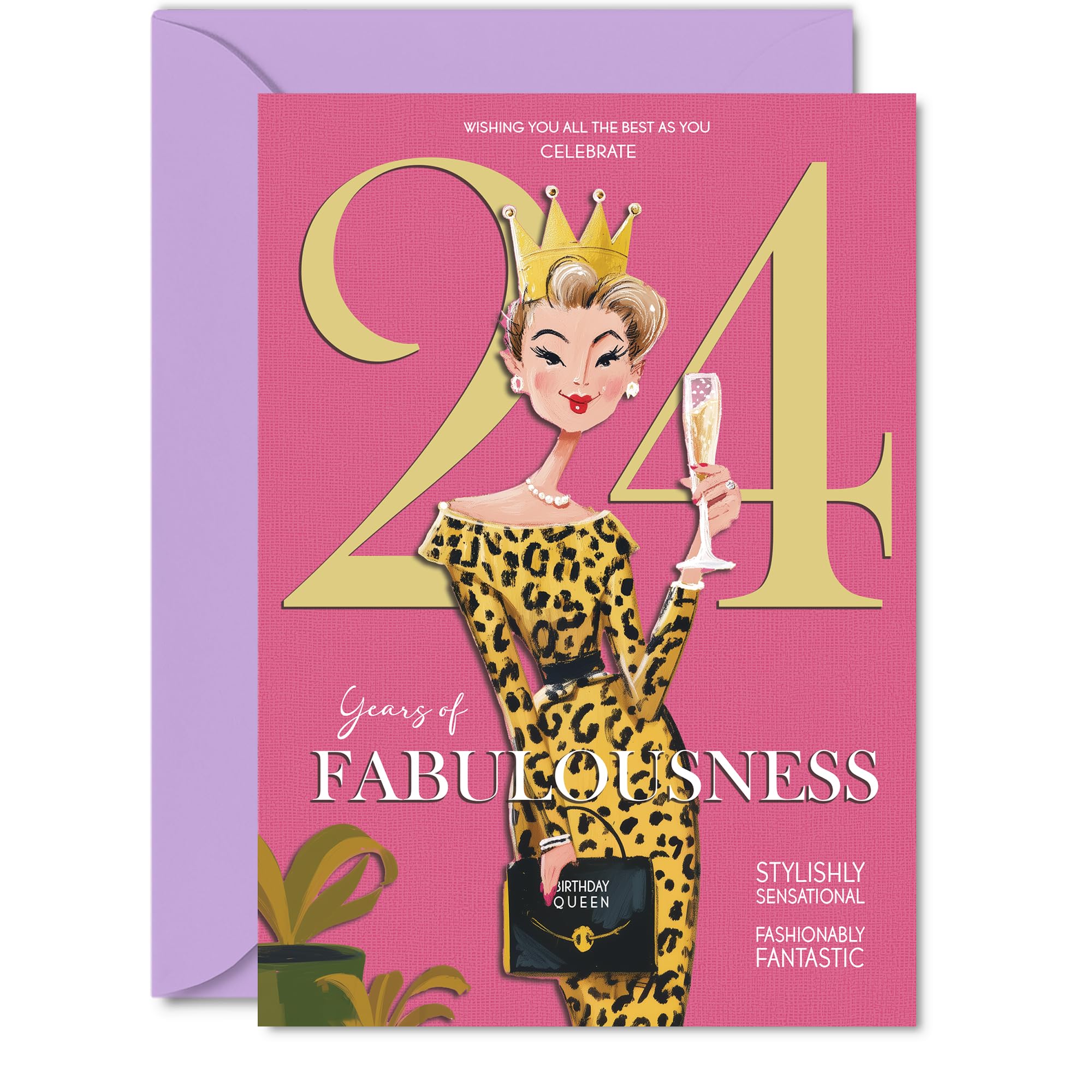24th Birthday Cards for Women - Years Of Fabulousness - Happy Birthday Card for 24 Year Old Woman Colleague Sister Niece Auntie, 5x7 Inch Bday Greeting Cards