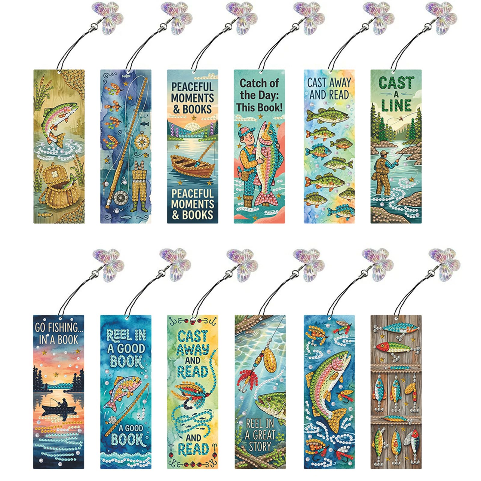 12 PCS DIY Special Shaped Diamond Painting Bookmarks Kits with Tassels Rhinestone Art Bookmark Kits for Adults Reading Gifts Book Lovers
