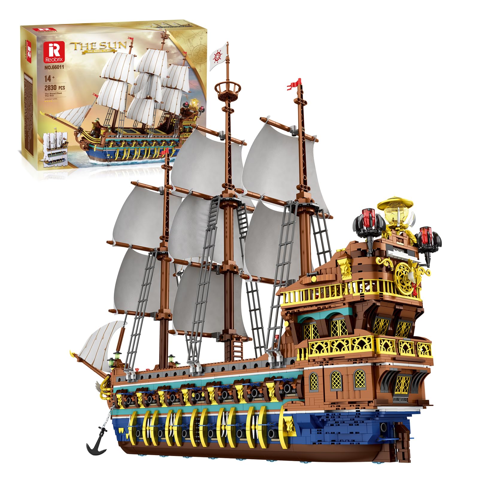 Reobrix 66011 The Sun Pirate Ship Building Blocks Set, fully assembled.