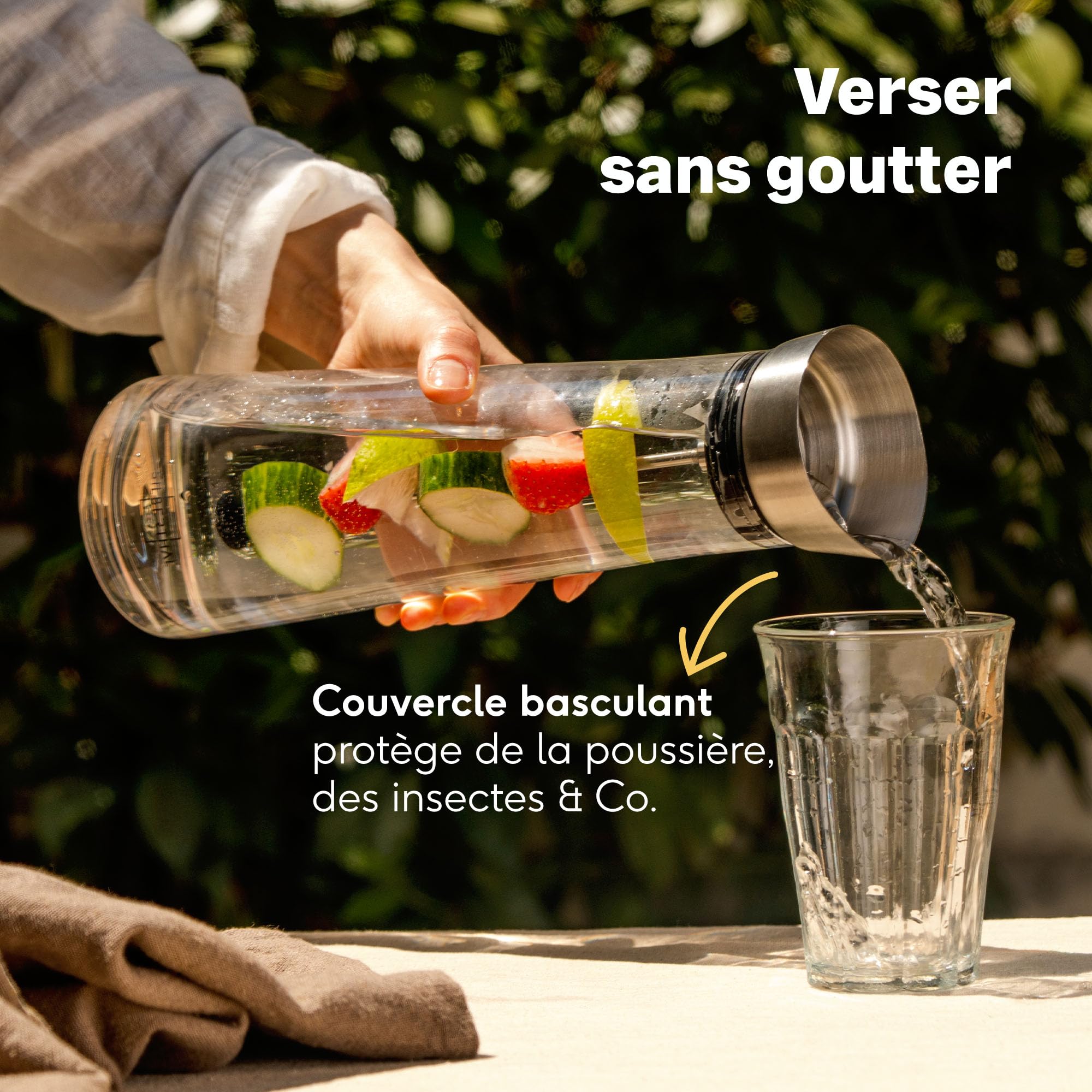 SILBERTHAL Bouteille En Verre Avec Couvercle Verseur En Inox - Infuseur Amovible - 1 litre - Pichet Eau Infusée Detox