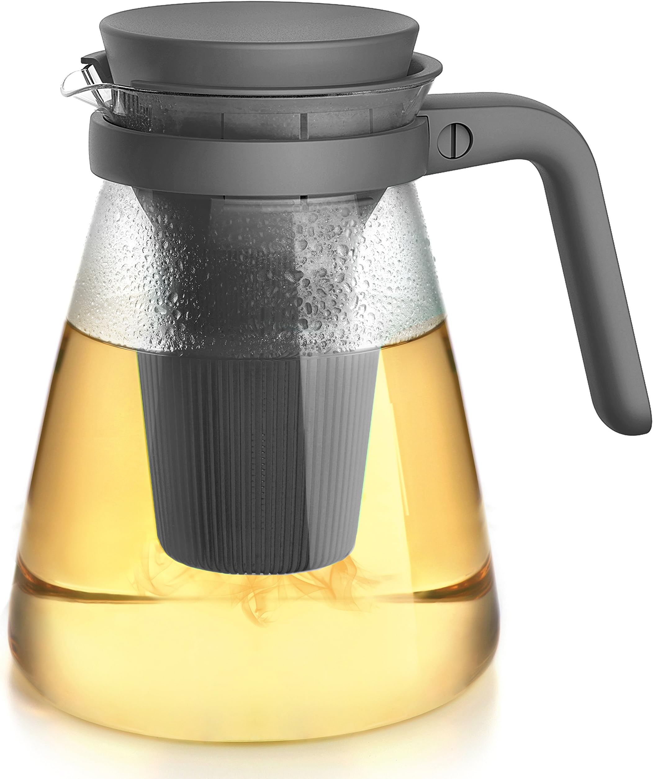 Modern Glass Teapot With Infuser & Lid For Loose Leaf and Blooming Tea. 40.5oz Safe for Microwave & Stove.