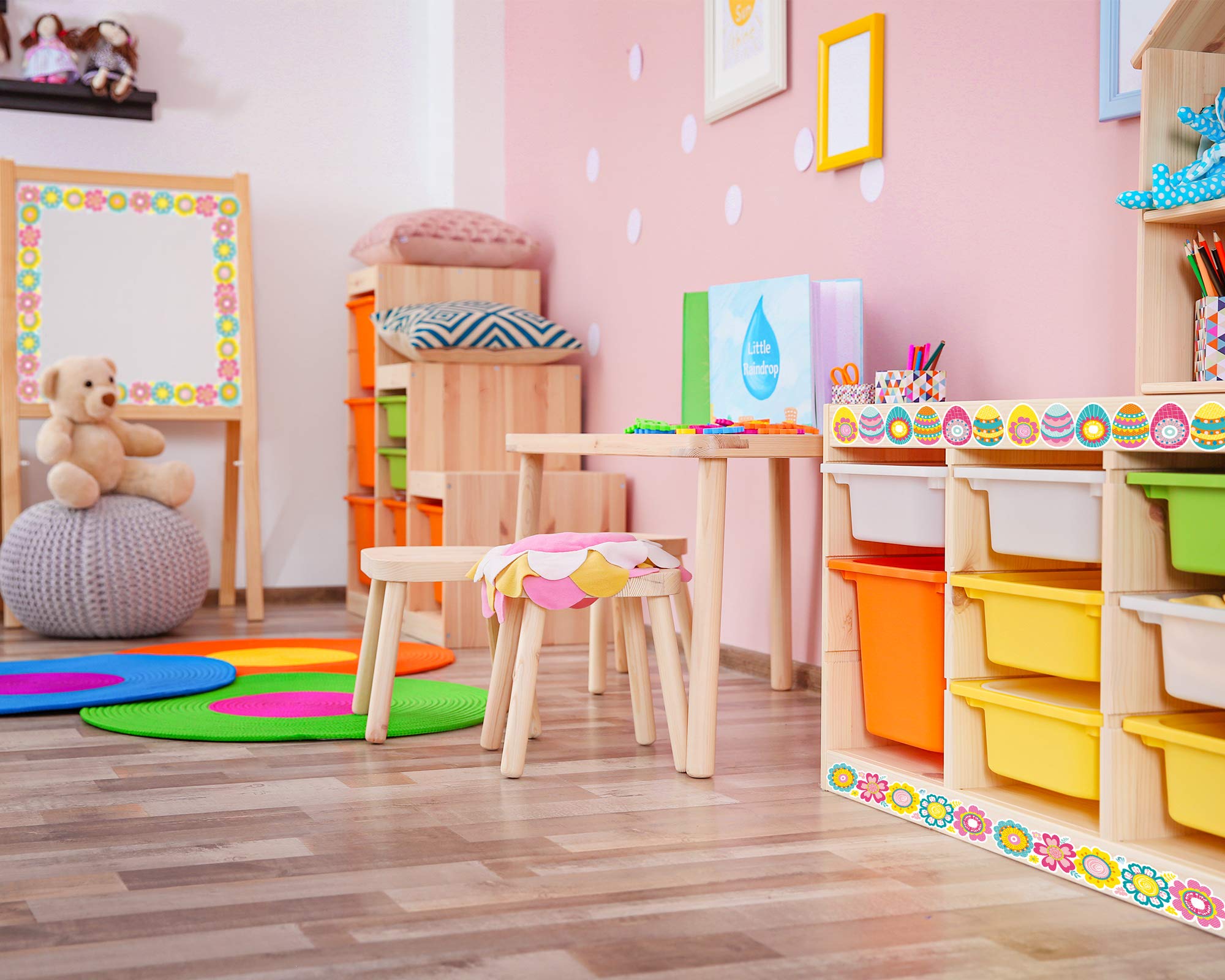 21 M Oster-Pinnwand-Bordüre - Ostereier & Frühlingsblumen, 70 Stück Mit Klebepunkten, Für Klassenzimmer & Partydeko