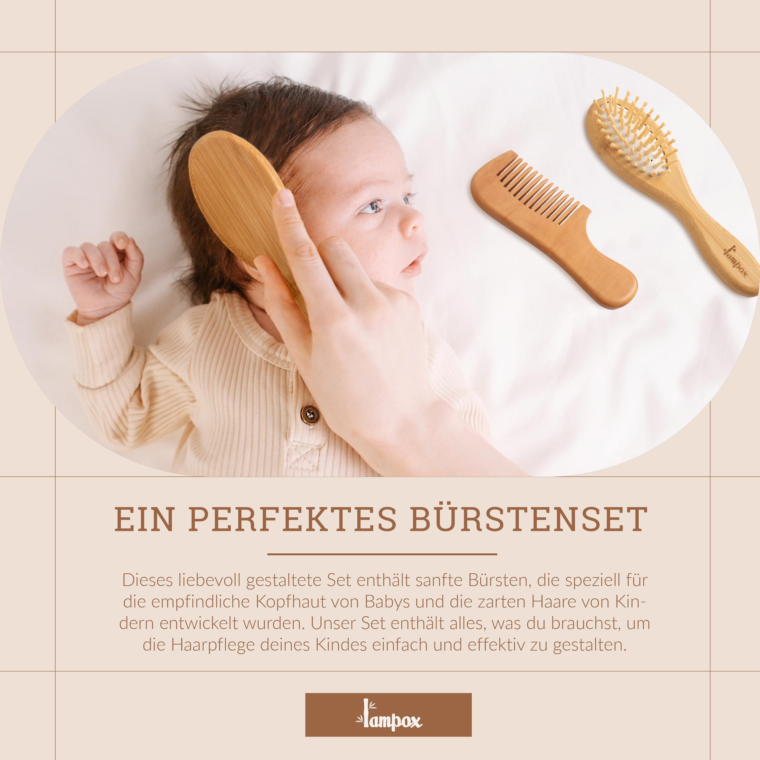 lampox - Ensemble brosse à cheveux et peigne pour bébé - Brosse à cheveux en bois naturel avec poils de chèvre doux - Brosse douce pour bébé pour nourrissons et tout-petits - Brosse à cheveux pour