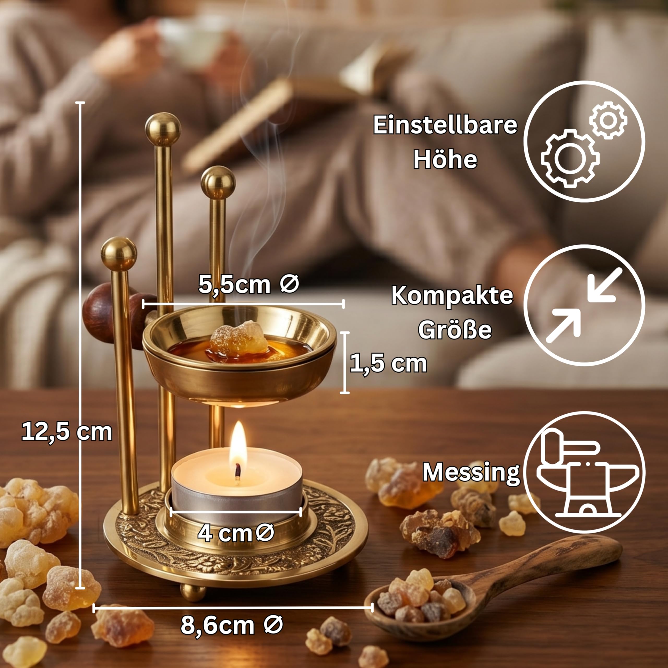 SonKo Weihrauchbrenner Räucherstövchen mit Sieb zum Räuchern und Meditation - spirituelle Geschenke zum Räuchern von weißer Salbei, Weihrauch, Boswellia (Brenner-Set)