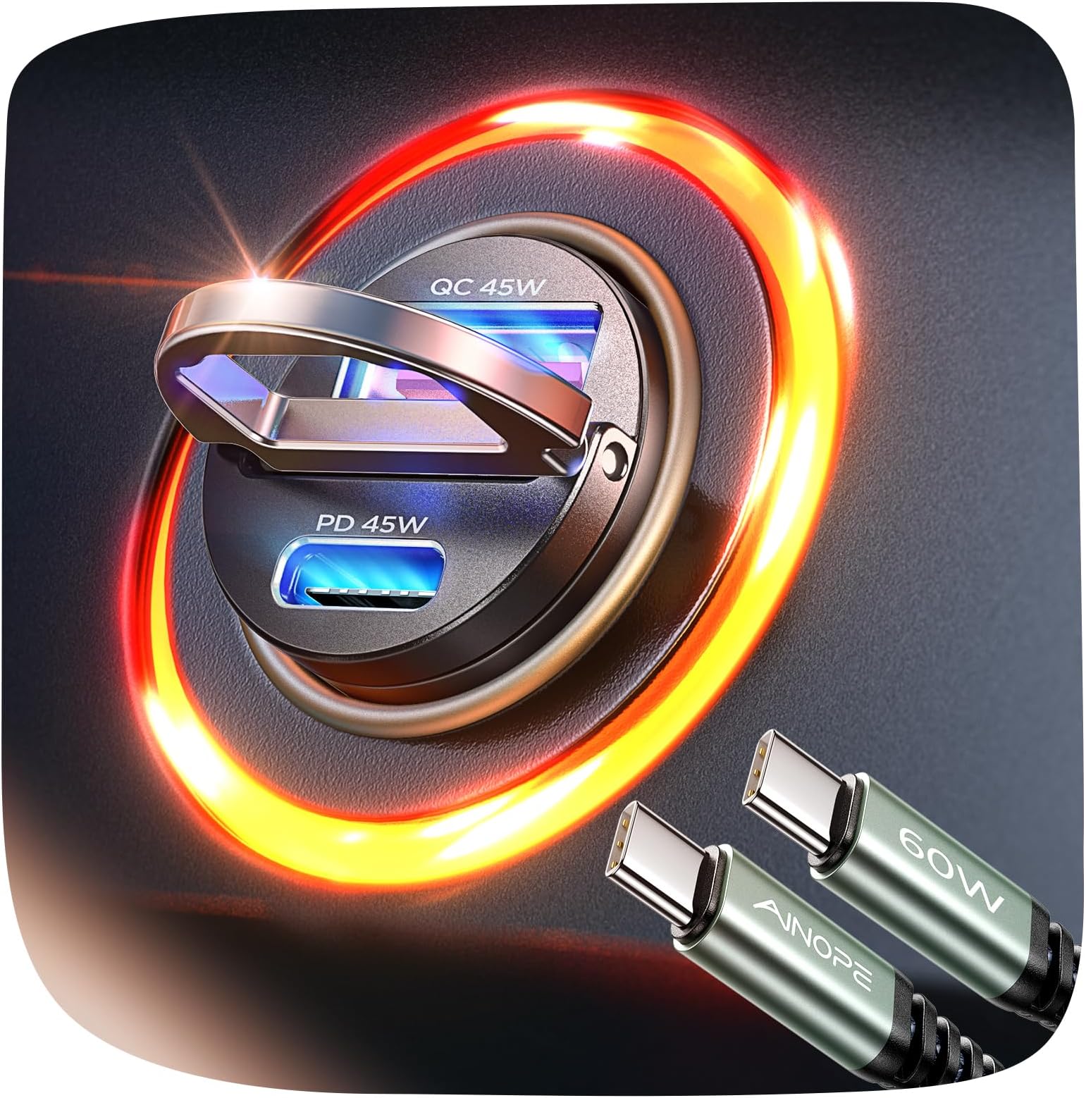 AINOPE 90W Car Charger USB C Fast Charge, Cigarette Lighter USB Charger