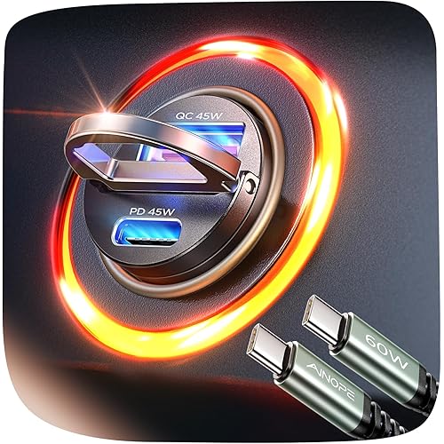 AINOPE for iPhone 17 Pro Max 16 15 14 90W Super Fast Car Charger USB C Fast Charge,Invisible Cigarette Lighter Adapter, [Mini&Metal] Type C Car Charger Fast Charging for Samsung Galaxy S25 S24,Black