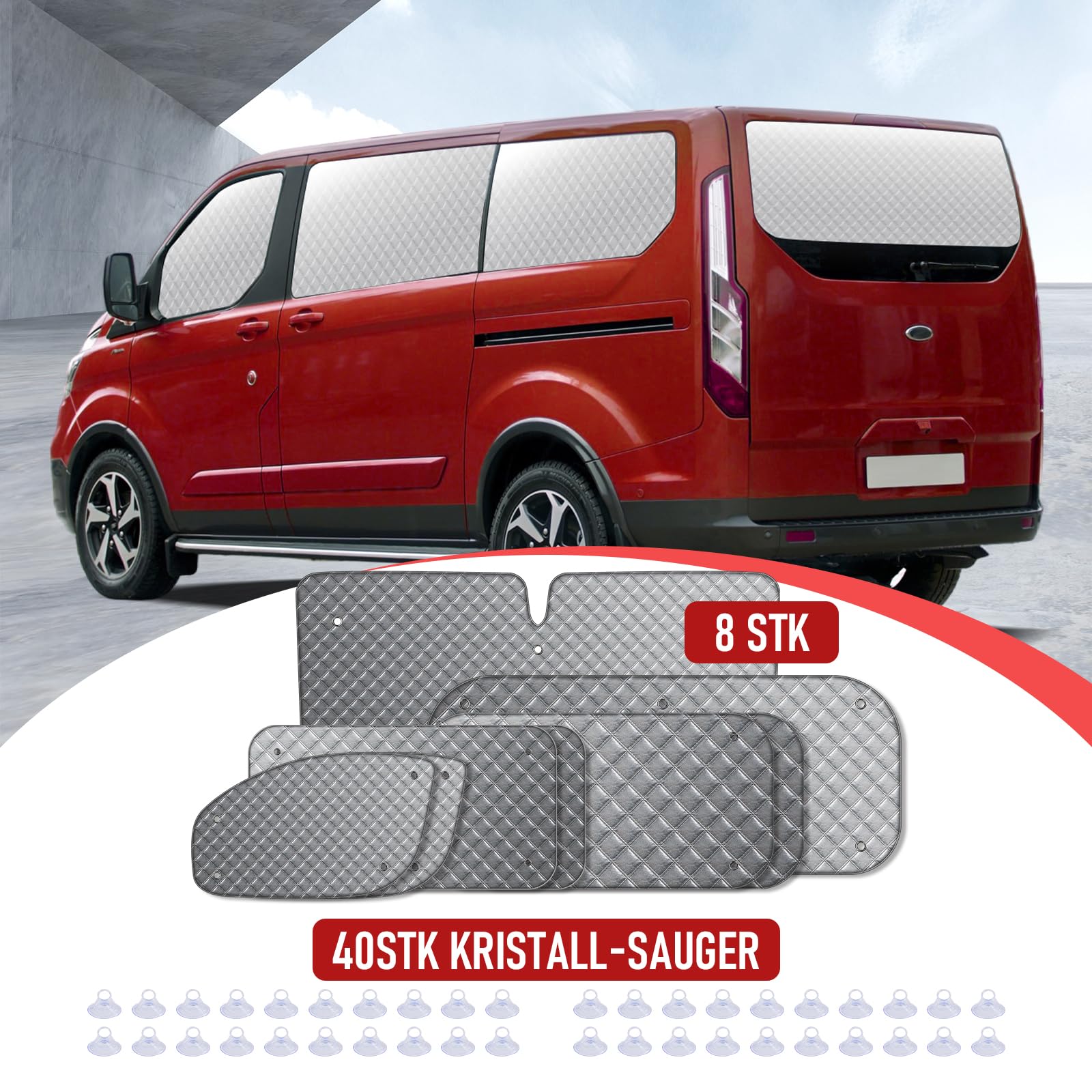 MaxAwe 8Stk Thermomatte Fahrerhaus passend für Ford Transit Custom SWB, Luxus Interne Auto Sonnenblende Frontscheibenabdeckung, Thermo Jalousien Set Verdunkelung, Sonnenschutz Windschutzscheiben Matte