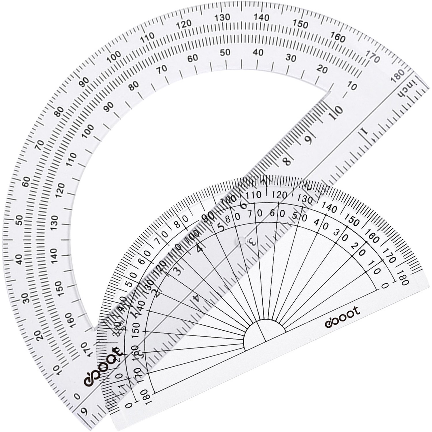 eBoot Plastic Protractor Protractor 180 Degrees, 4 Inch and 6 Inch, Clear, 2 Pieces