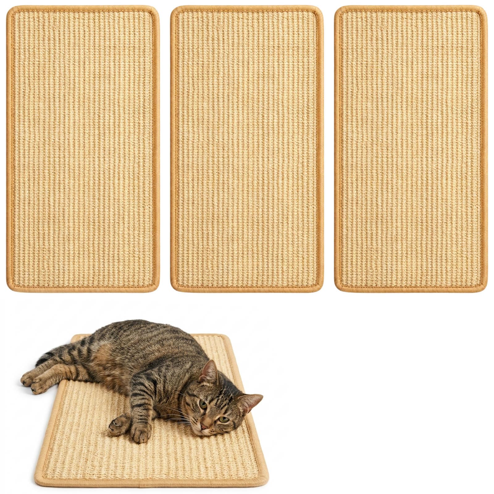 Cat Scratching Mat, Cat Scratch Mat and Scratching Board, Sisal Cat Scratch Board for Indoor Use, Floor Cat Scratching Board and Wall Scratch Pad for Cats,Scratch Matt for Cats, Three Piece Set