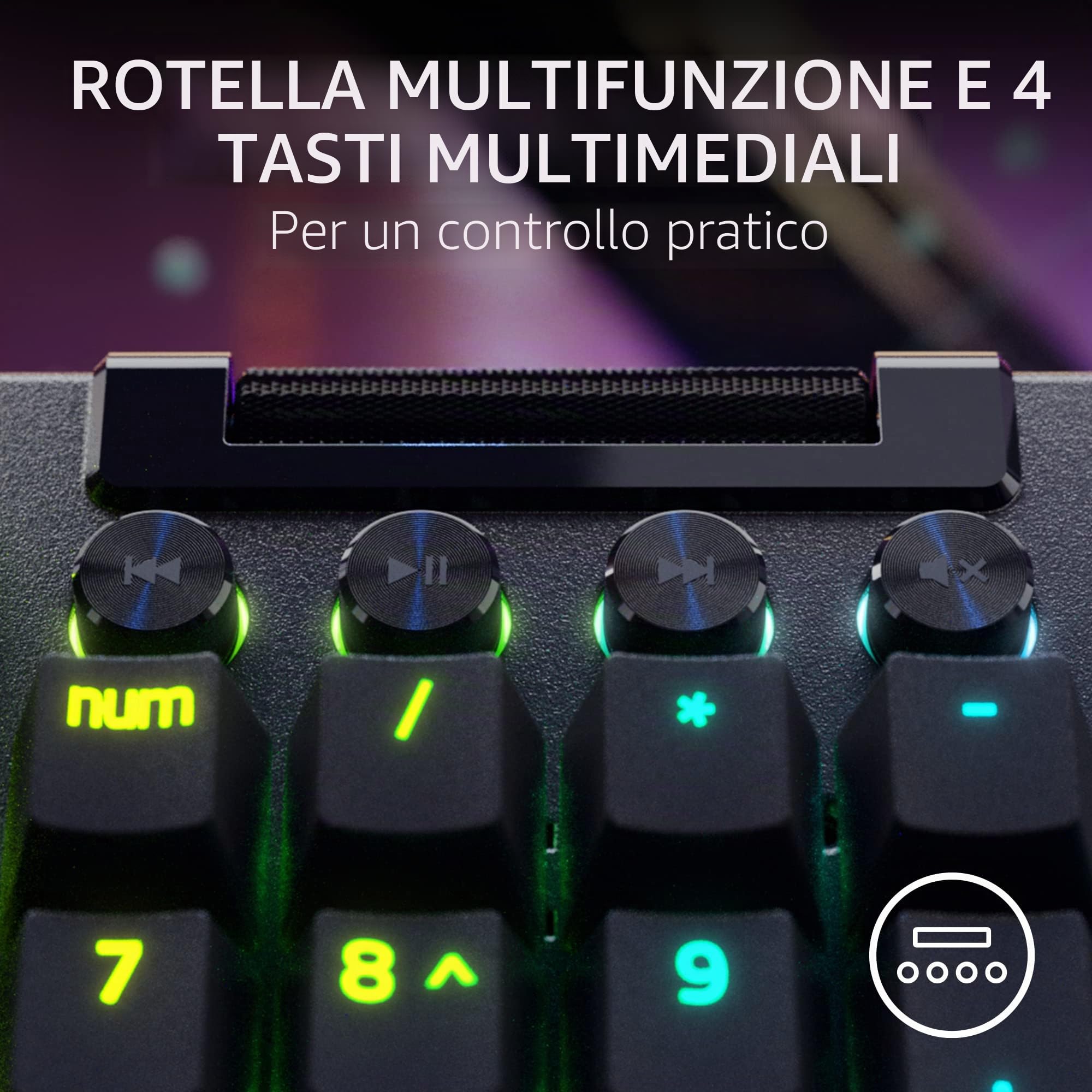 Razer BlackWidow V4 Pro (Switch Giallo) - Tastiera Gamer Meccanica (Interruttore Meccanico Silenzioso, Rotella, 8 Tasti Macro Dedicati, Poggiapolsi in Similpelle, RGB Chroma) Tastiera FR | Nero