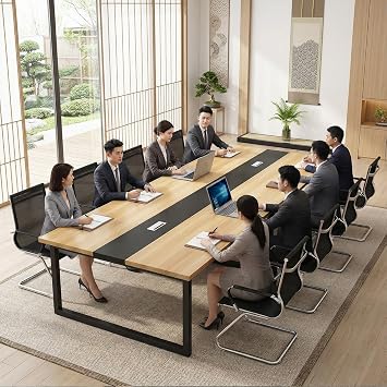 Conference Office Desk Meeting Table Conference Room Table Conference Room Office Suitable for Multiple People Chair and Installation Service Not Included Wood+Black Frame, 160x100x74cm