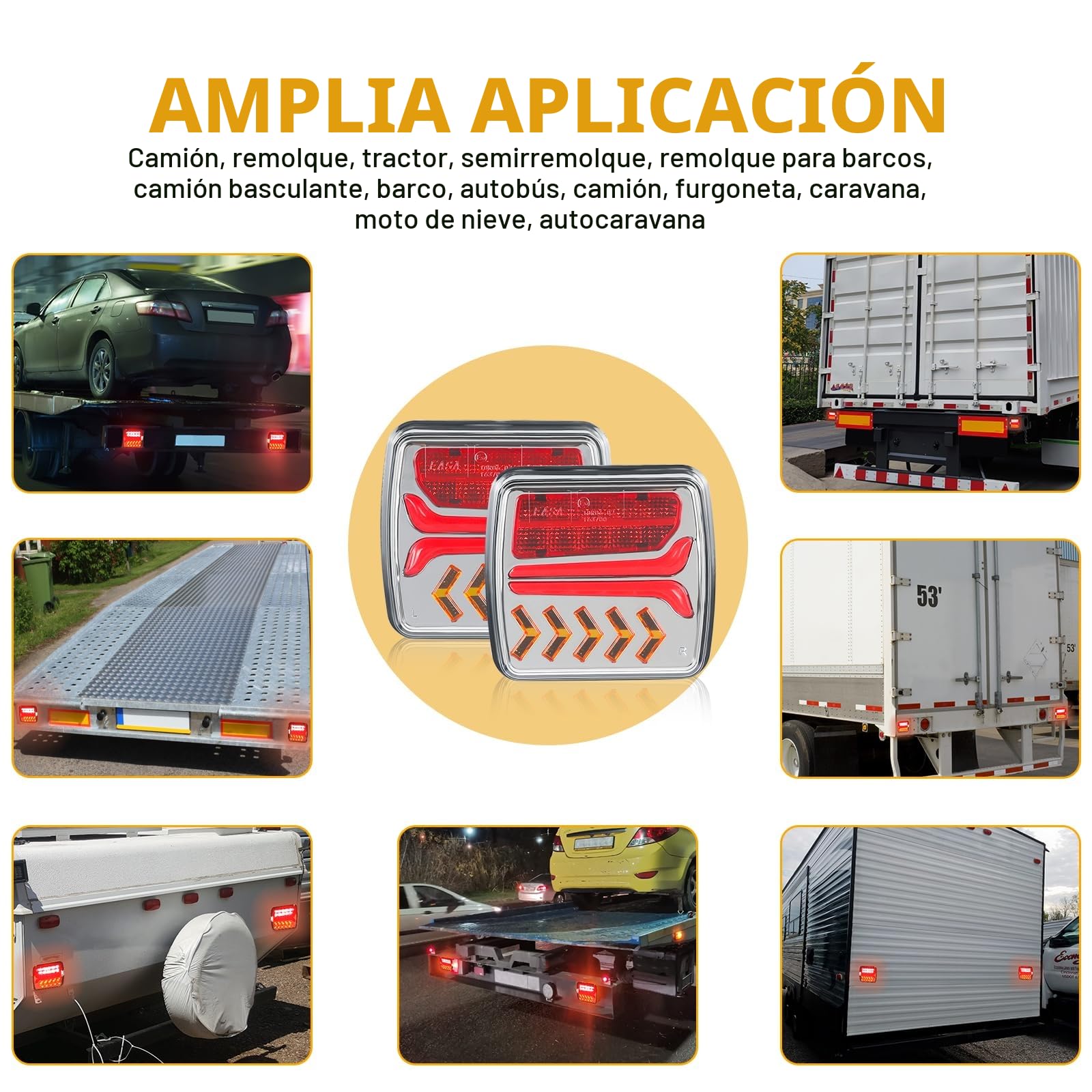 AOHEWEI Luces traseras inalámbricas para remolque LED Luces traseras magnéticas para camión Sin cable 12V Aprobado por ECE con enchufe de 7 pines para remolque, caravana o camión
