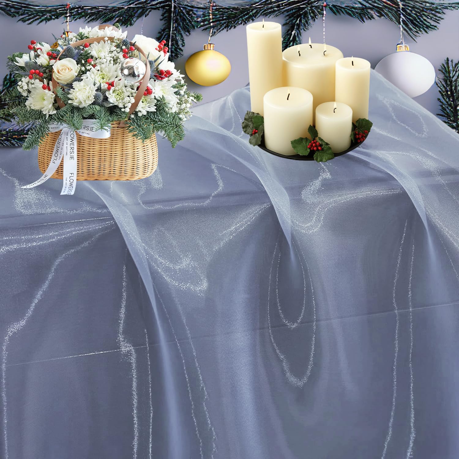 VDS 50 Yard Premium Organza Fabric by The Yard 45” Wide - Sheer, Lightweight, Shiny Tulle Material for DIY Crafts, Wedding Arch Decorations, Gift Wrapping, Event Décor, Sewing, Curtains - Dusty Blue