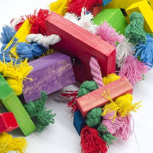 Miniatura 3 de Deloky Juguete rasgado de nudos de bloque de pájaros, juguete de madera natural multicolor de 19.7 pulgadas, sugerido para cokatoos de guacamayos,