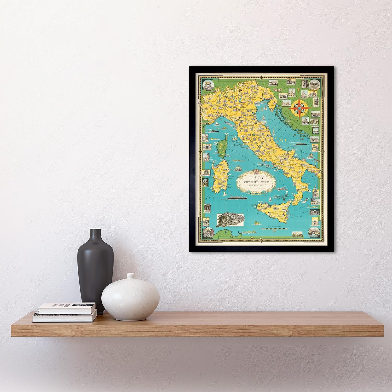 Chase 1944 Pictorial Map Italy Vatican City Art Print Framed Poster Wall Decor 12x16 inch