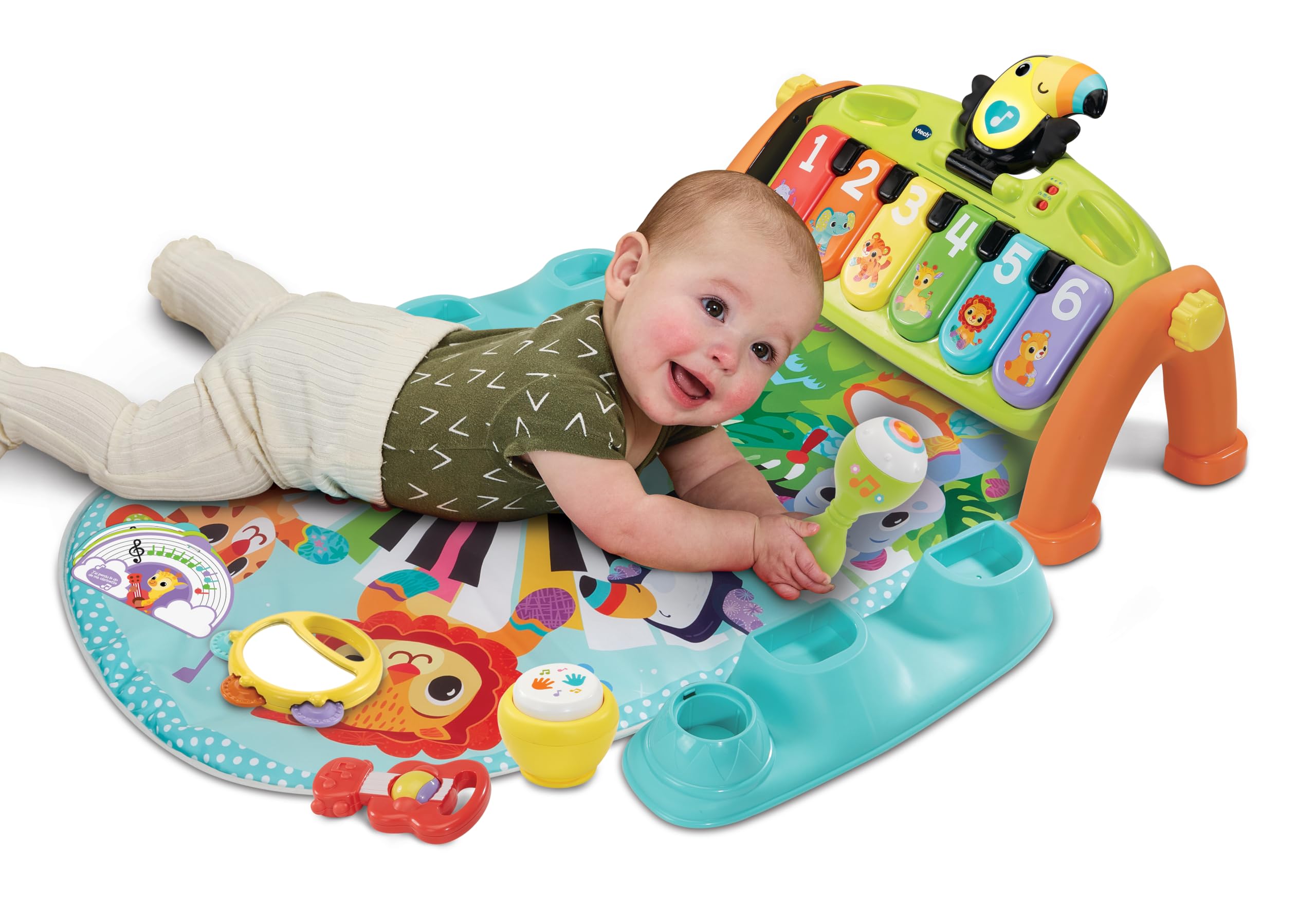 VTech-Baby Mantita y Gimnasio 5 en 1 Pataditas Musicales, Gimnasio evolutivo para bebés +0 Meses, Versión ESP