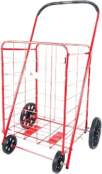 ATH Large Deluxe Rolling Utility / Shopping Cart - Stowable Folding Heavy Duty Cart with Rubber Wheels For Haul Laundry, Groceries, Toys, Sports Equipment, Red