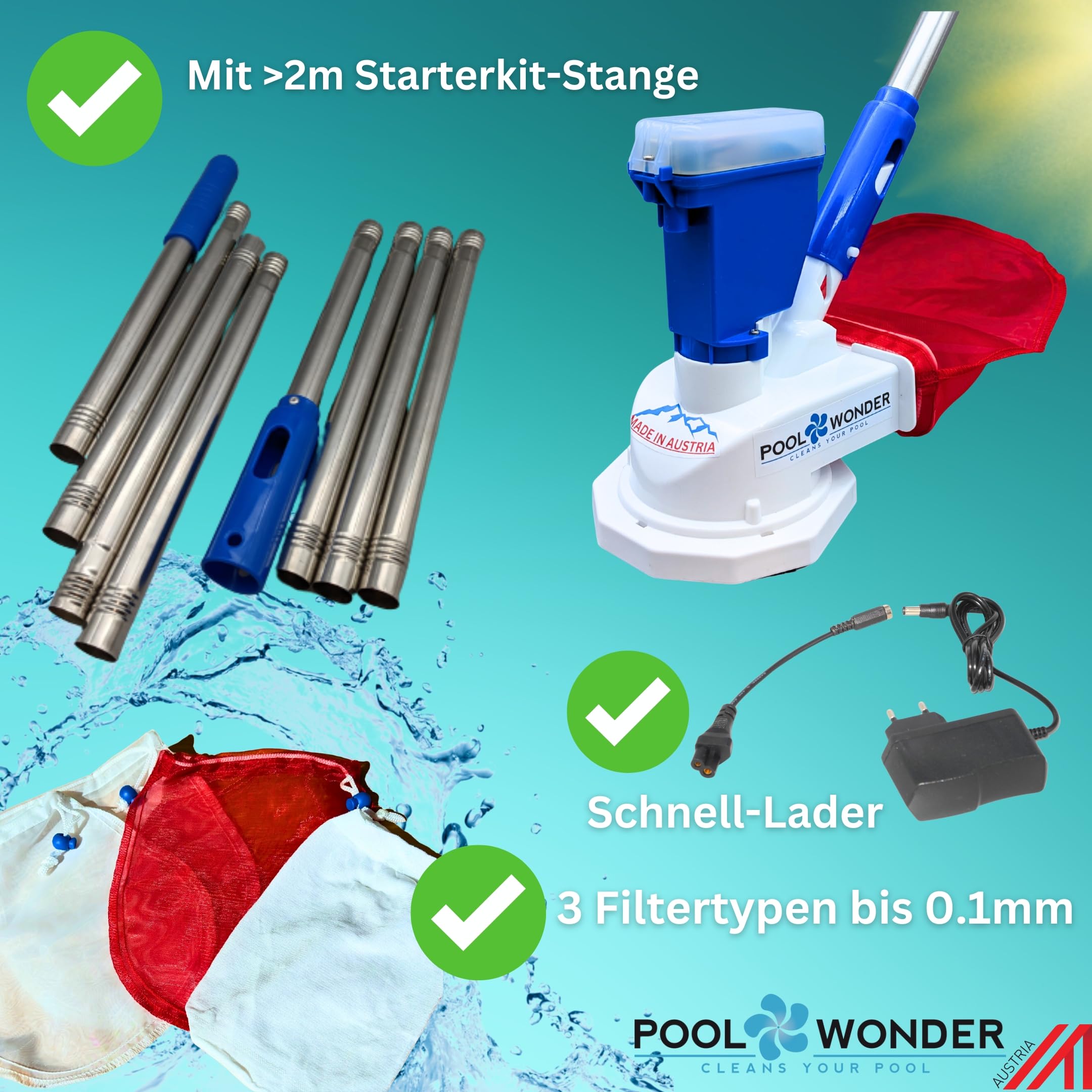 Li-Ionen Akku Poolsauger Poolwonder V2 Poolreiniger Made in Austria