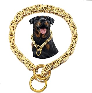 12MM Dog Collar Byzantine Chain Metal Stainless Steel Heavy Duty Slip Dog Collars for Dogs. (14