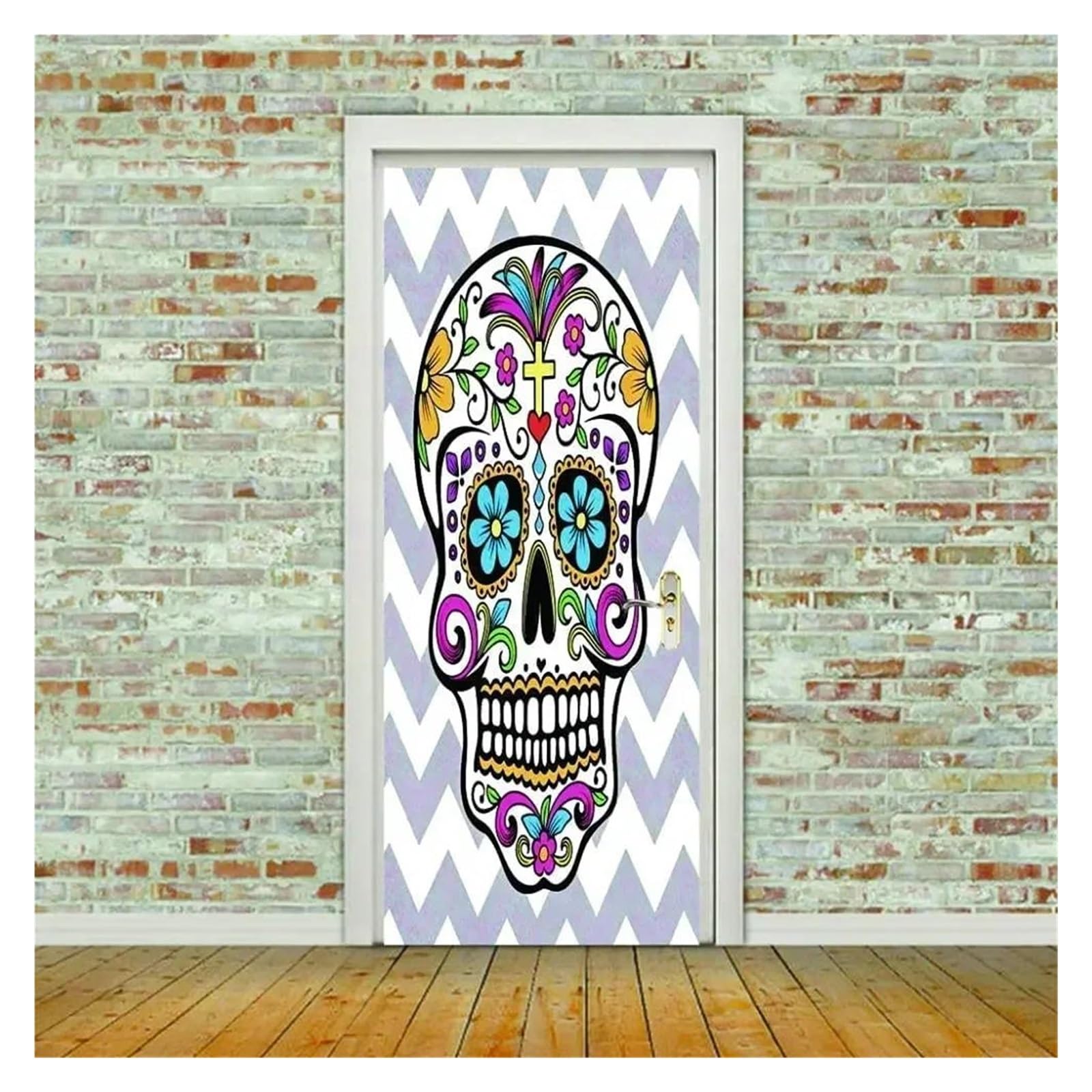 Stickers de porte crâne pour salon et cuisine | Poster d'Halloween 90x200cm