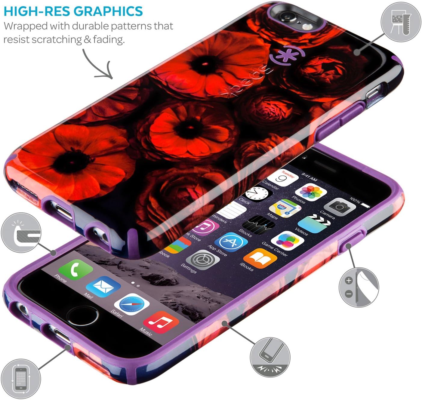 Speck Products Inked Case for iPhone 6 Plus/6S Plus - Retail Packaging-Moody Bloom Pattern/ Acai Purple