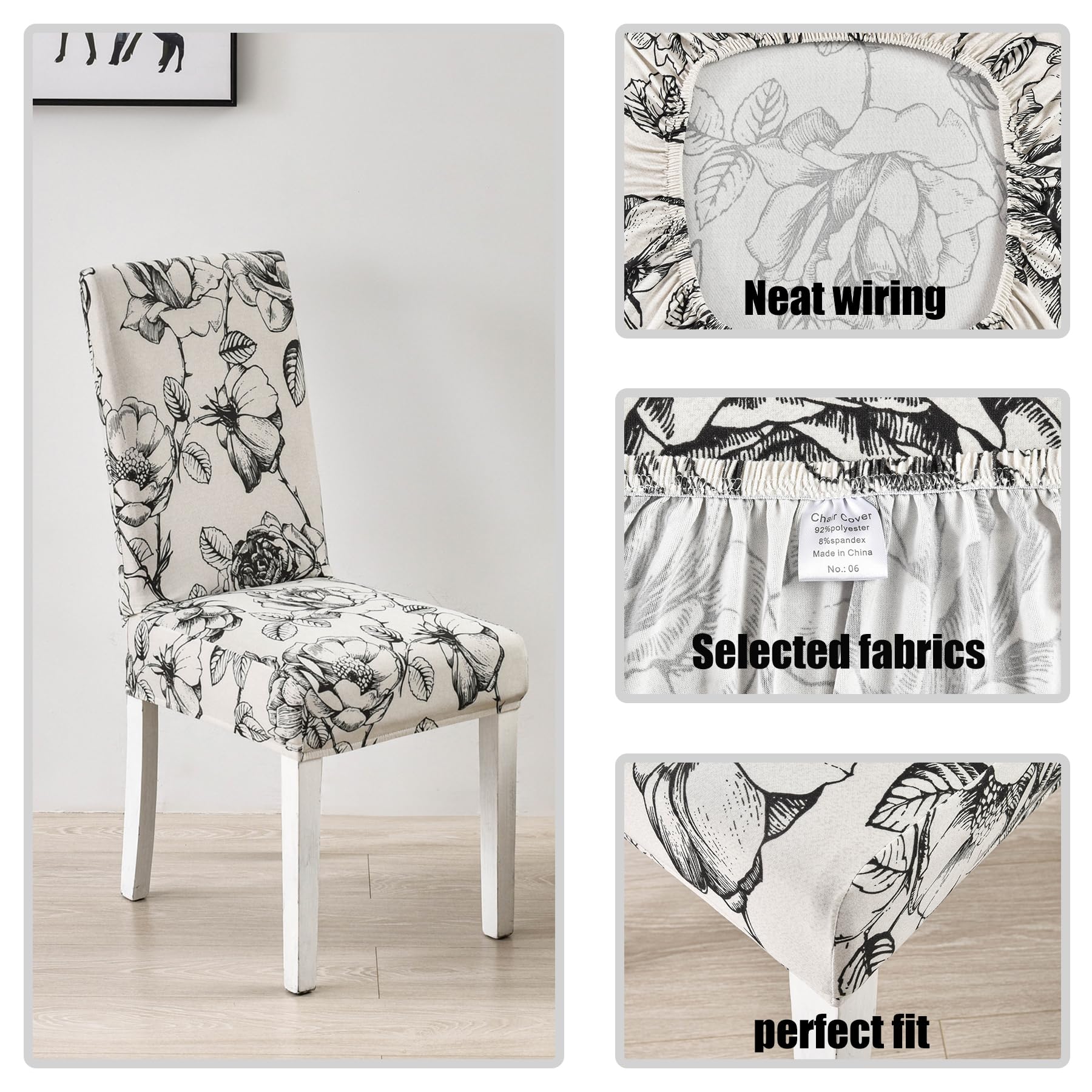 HZDHCLH Chair Covers Set of 4/6 Stretch Modern Chair Slipcovers for Dining Room Kitchen Wedding Party Washable Chair Protector(6pcs,Flowers) - Image 2