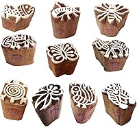 Vista 15 de Htag2107 - Sellos de impresión de henna atractivos pequeños bloques de madera con forma de hoja floral (juego de 10)